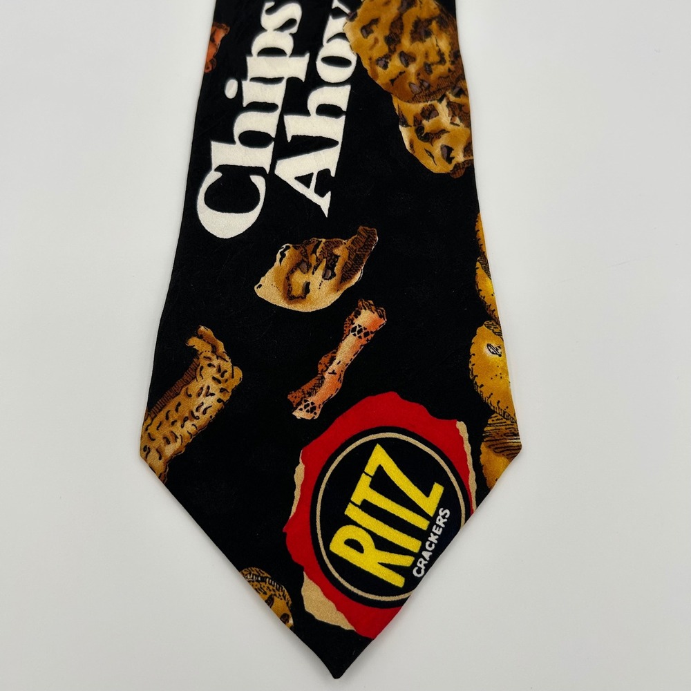 Nicole Miller Necktie Nabisco Snacks Mens OS Black Silk Kitsch Pop Art Vintage